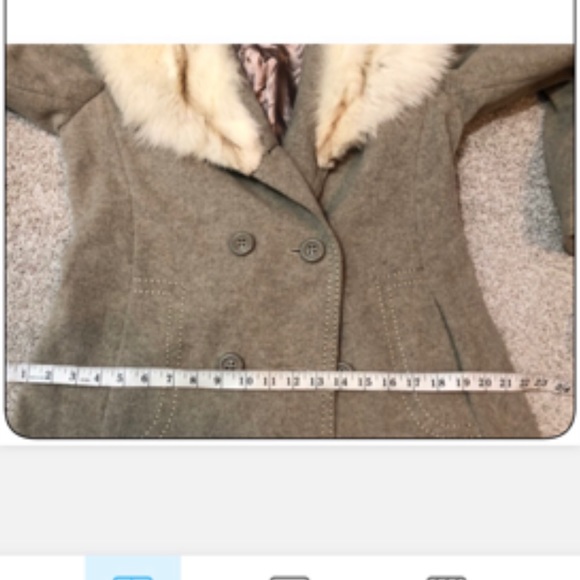 VINTAGE WOOL & FUR TRIM TAN AND CREAM COAT - Picture 5 of 7